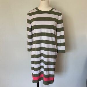 Old Navy Olive and White Striped Midi Dress with Pink Accent